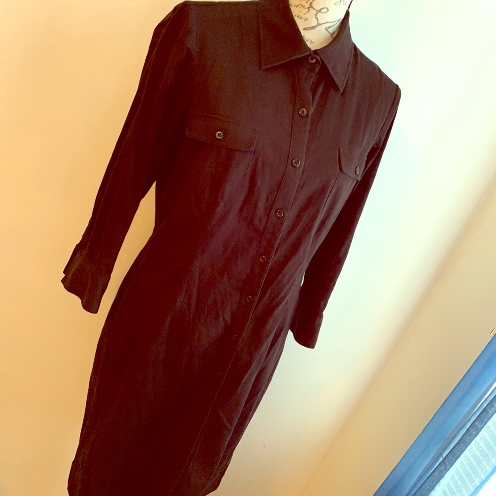 Chaps Black Shirt Dress with Button Front